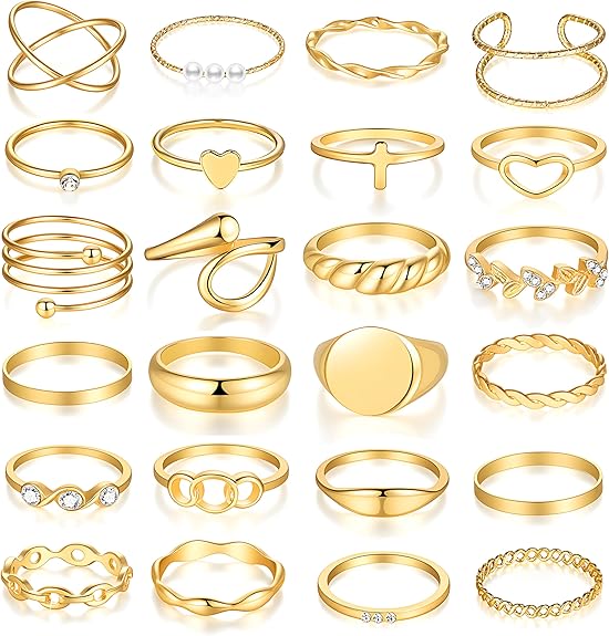 FAXHION 60 Pcs Gold Stackable Rings for Women