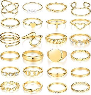 Juego de 60 anillos apilables de oro para mujer, anillos de nudillos, anillos dorados gruesos, delicados y apilables, varios tamaños, lindo juego de joyería de regalo