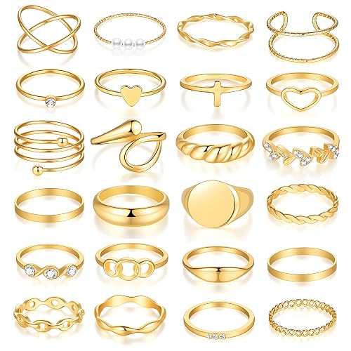 FAXHION 60 Pcs Gold Stackable Rings for Women, Knuckle Rings Chunky Gold Ring Set Dainty Stacking Cute Rings, Multiple Sizes Cute Jewelry Set Gift