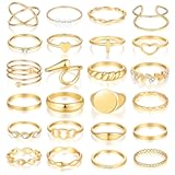 60 Pcs Gold Stackable Rings for Women&comma; Knuckle Rings Chunky Gold Ring Set Dainty Stacking Cute Rings&comma; Multiple Sizes Cute Jewelry Set Gift