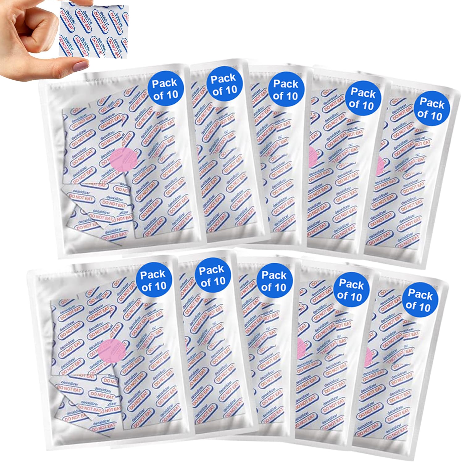 500cc Oxygen Absorbers (100 Packets - 10 Pack of 10 Packets) for Food Storage, Food Grade Oxygen Absorbers Packets with Oxygen Indicator for Long Term Storage and Preservation(500CC(100-Pack))