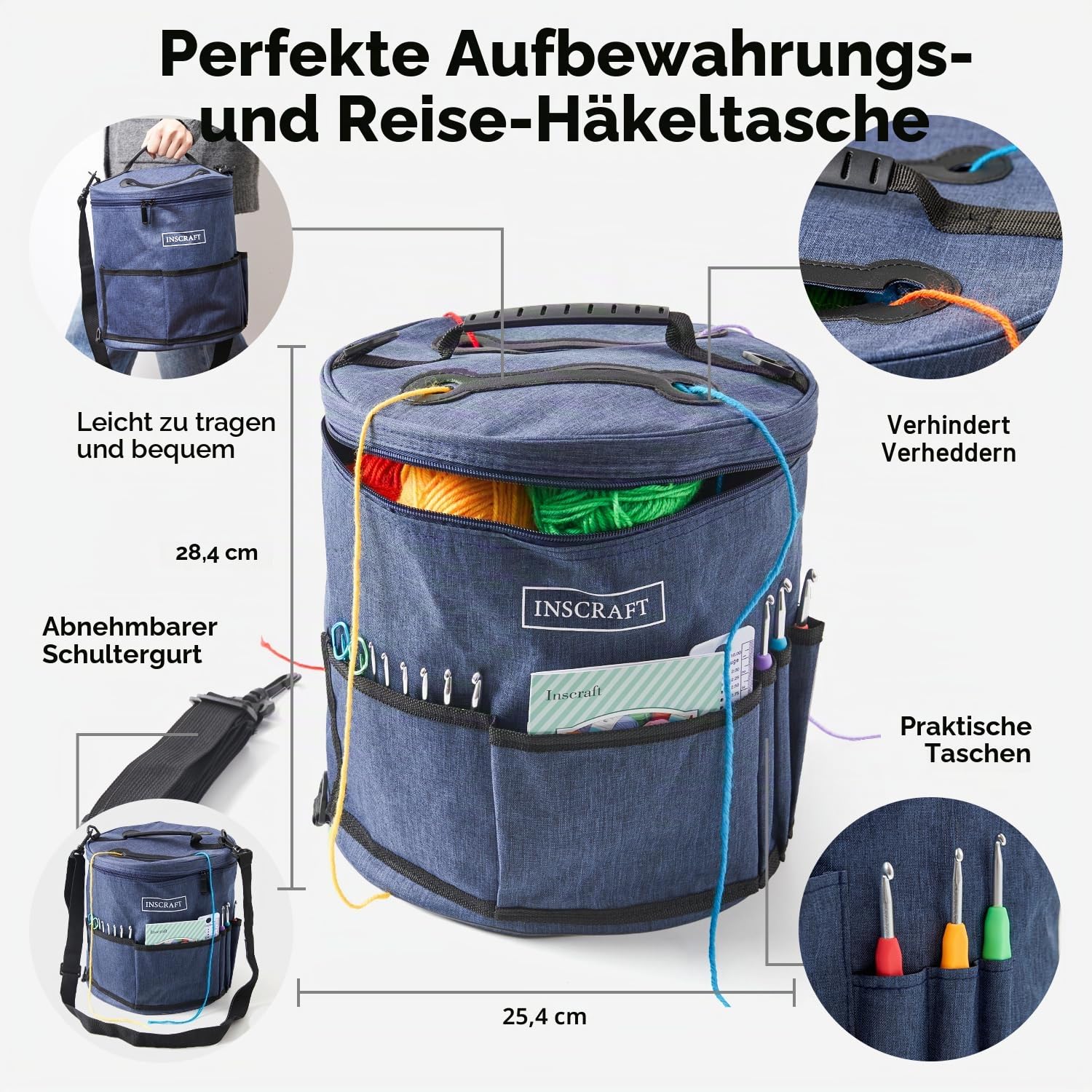 Inscraft Häkelset für Anfänger Erwachsene, Häkelwolle Set für bunte Handarbeiten für Profis mit 24 Farben Garnen, 73-teiligem Häkelnadel-Set, Anleitung, robuster Tasche zur Herstellung von Amigurumi