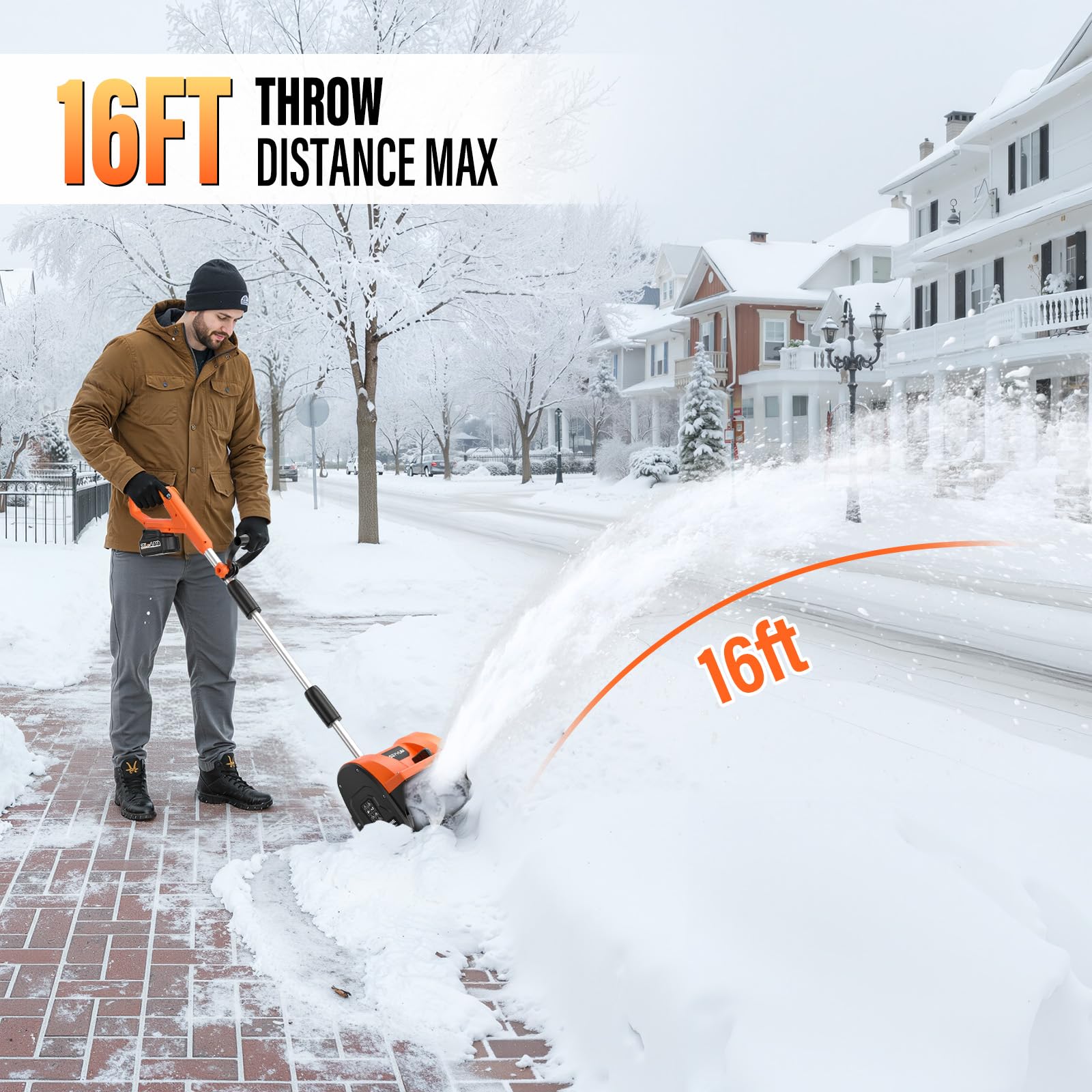 Souffleuse à neige sans fil avec 2 batteries de 4,0 Ah et chargeur, pelle à neige sans fil 20 V, déneigement alimenté par batterie de 30,5 cm avec distance de projection de 4,9 m pour patio, terrasse