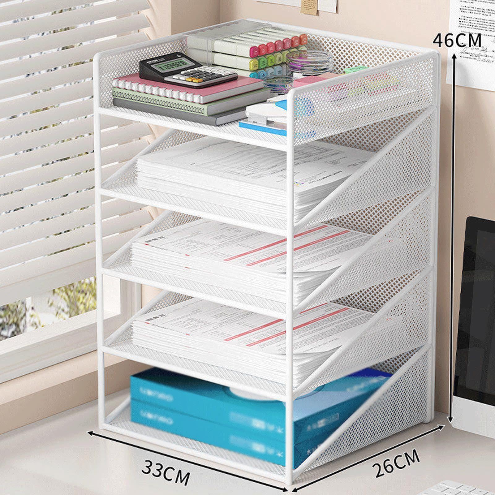 Porta Documenti da Scrivania, Metallo Porta Documenti Ufficio Scrivanias, Organizer da scrivania per Ufficio Domestico e Scola(White,5tier)