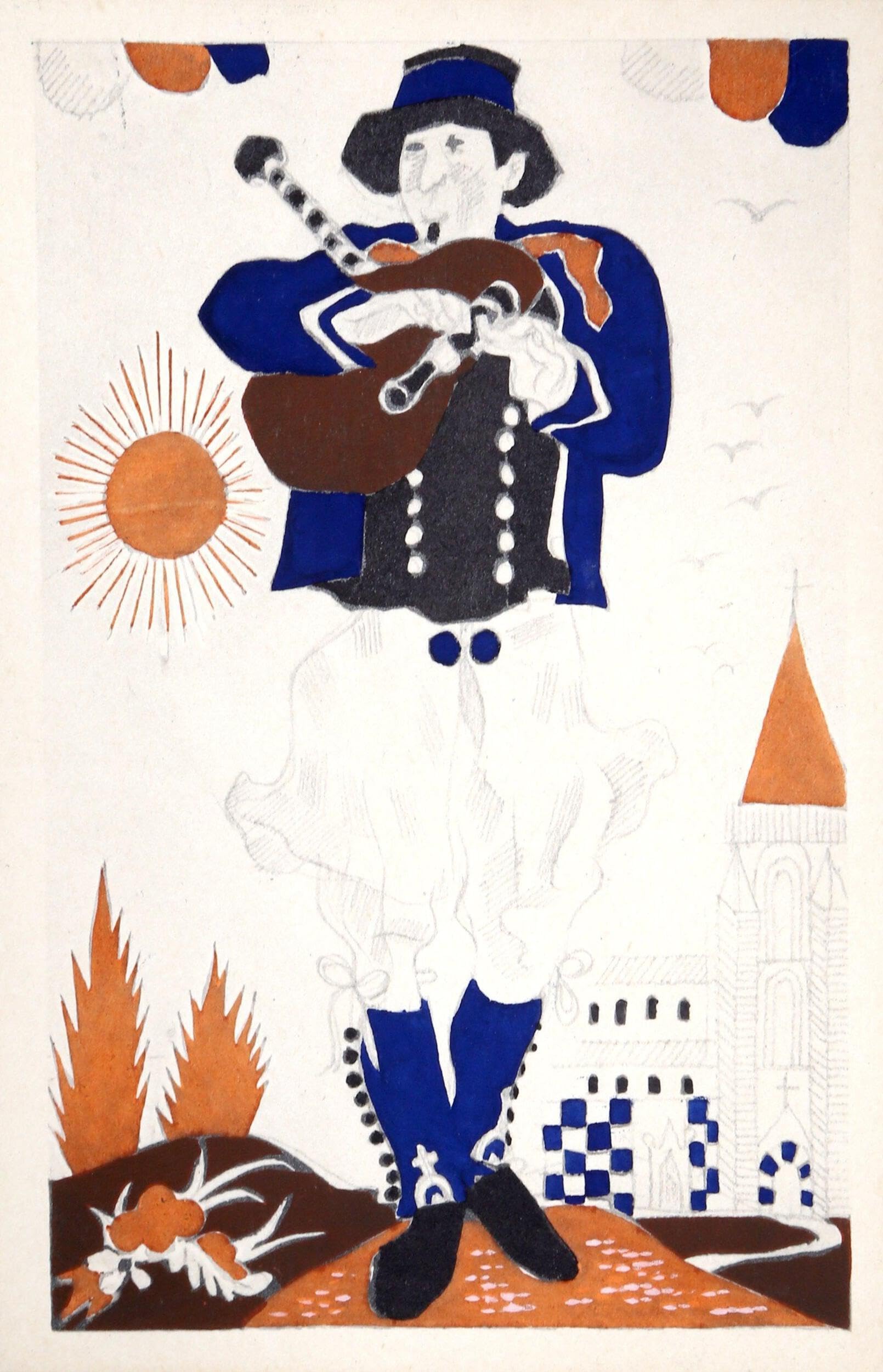 Unknown Artist, Joueur de Biniou de Scaer de Biniou de Scaer from Costumes Bretons par Charlemagne