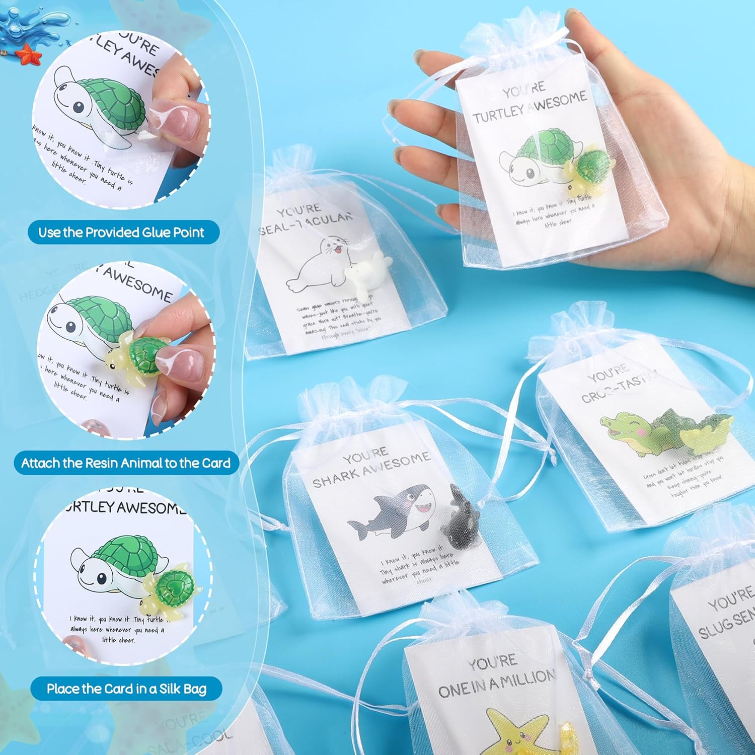 100 Set Employee Appreciation Gifts Bulk for Coworkers Staff Teacher Appreciation Gifts Thank You Gifts Bulk with Funny Resin Animal Pun Inspirational Note Cards Set for Office Volunteer Nurse School
