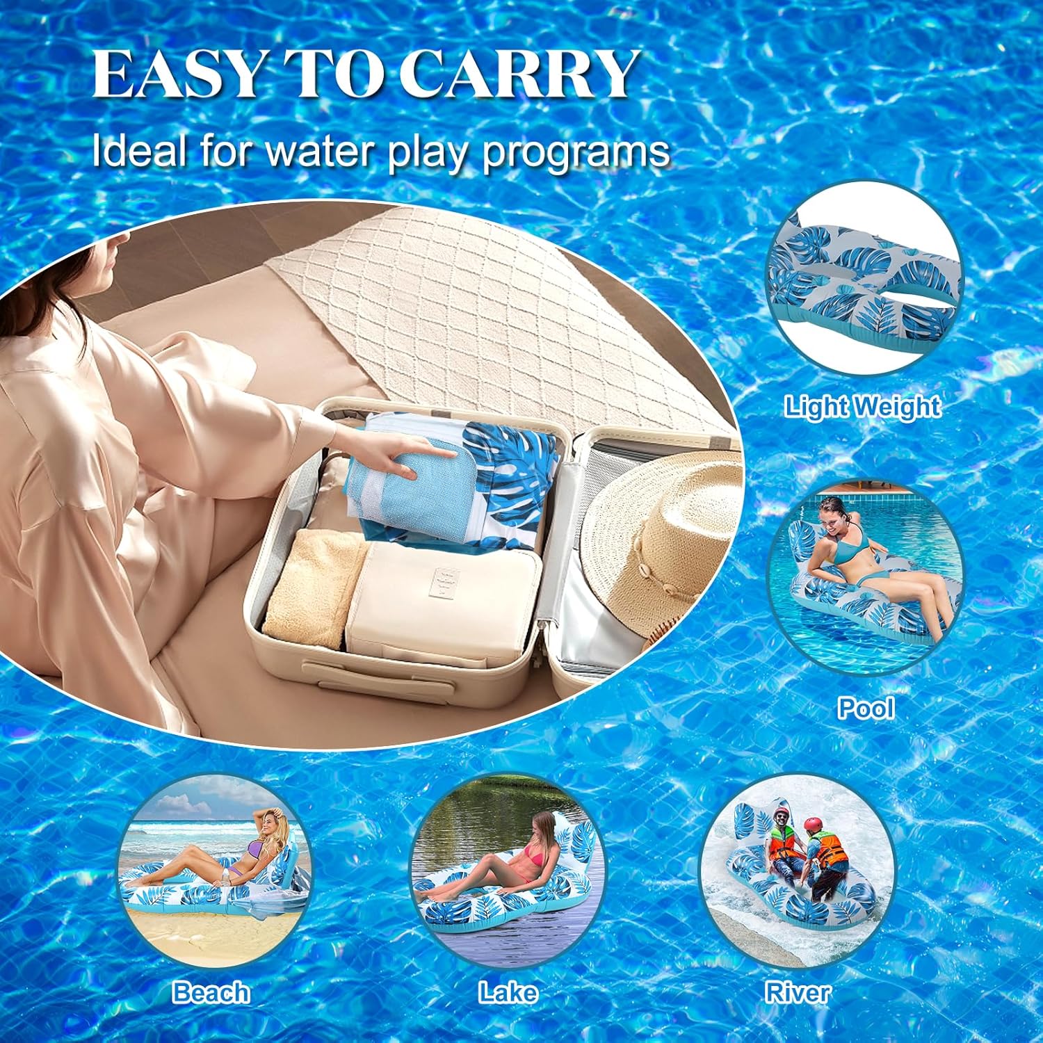 Inflatable Pool Floats Lounger Adult, Pool Float Lounge with Canopy Raft Floaties Water Floating Recliner Chair with Cup Holders Foot Rest Swimming Floaty