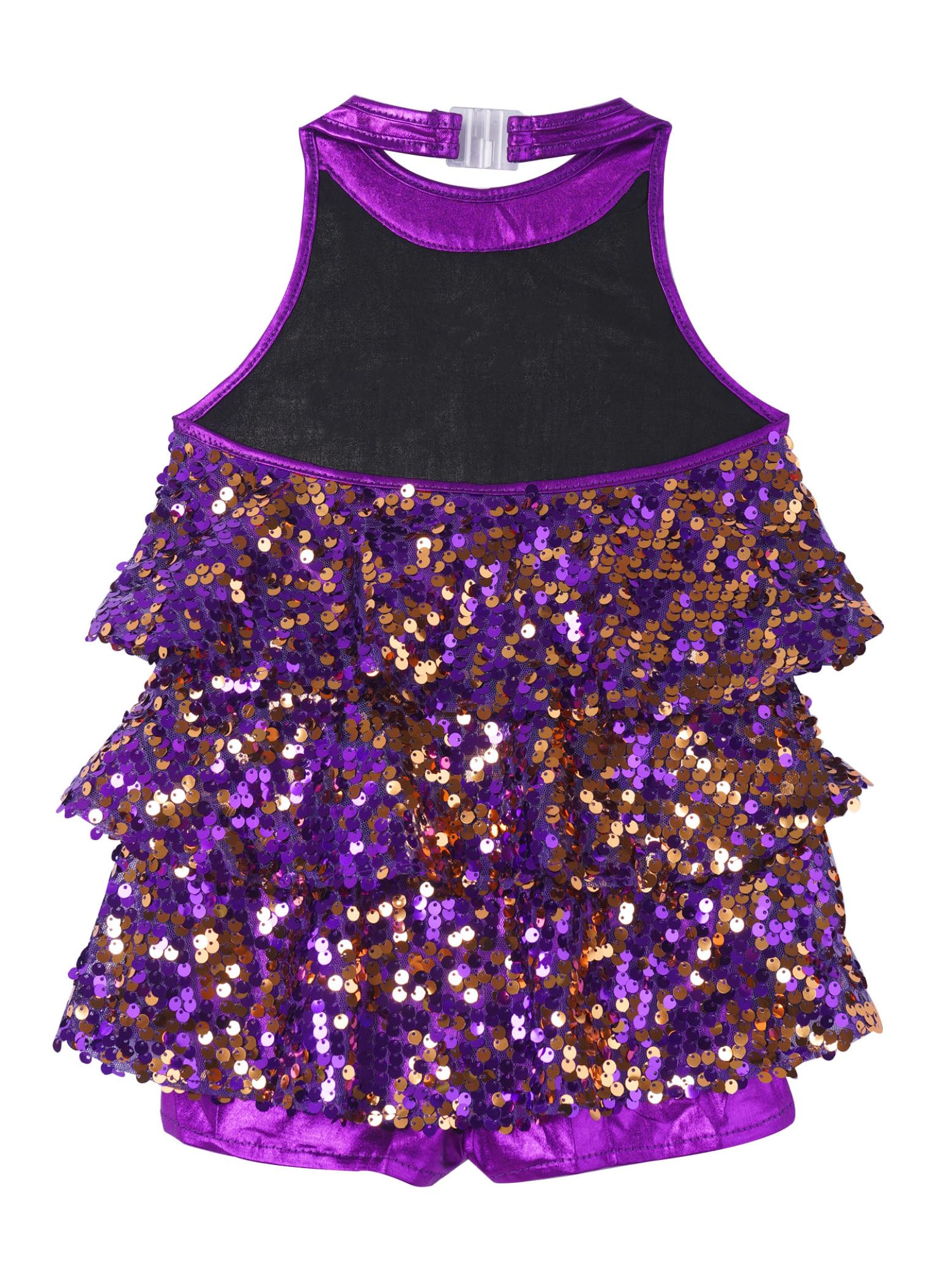 Daenrui Kids Girls Sparkly Sequined Dance Dress Leotard Jazz Latin Salsa Rumba Dance Performance Costume Purple 6 Years