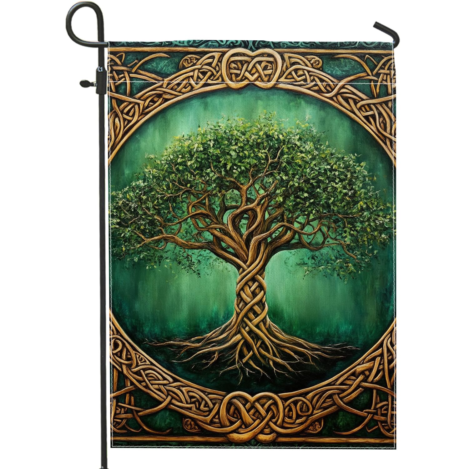 Celtic Tree of Life Garden Flag, Green Nature Decor Banner, All Season Outdoor Yard Accessory, Traditional Art Style for Home and Garden Decoration 12x18 Inch