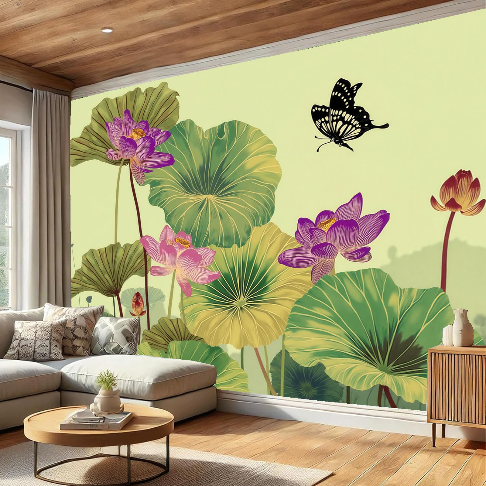 Papier peint fleurs de lotus 3D panoramique 350x256cm pour salon