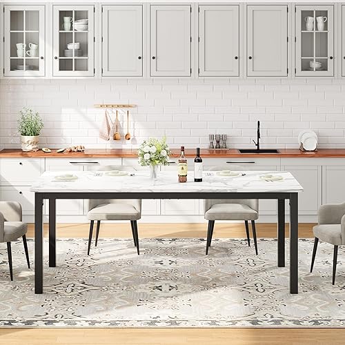 Miniatura 5 de GarveeHome Mesa de comedor industrial de 70.8 pulgadas para 6, mesa de comedor larga de madera con diseño de espiga de mortaja, mesa de cocina con