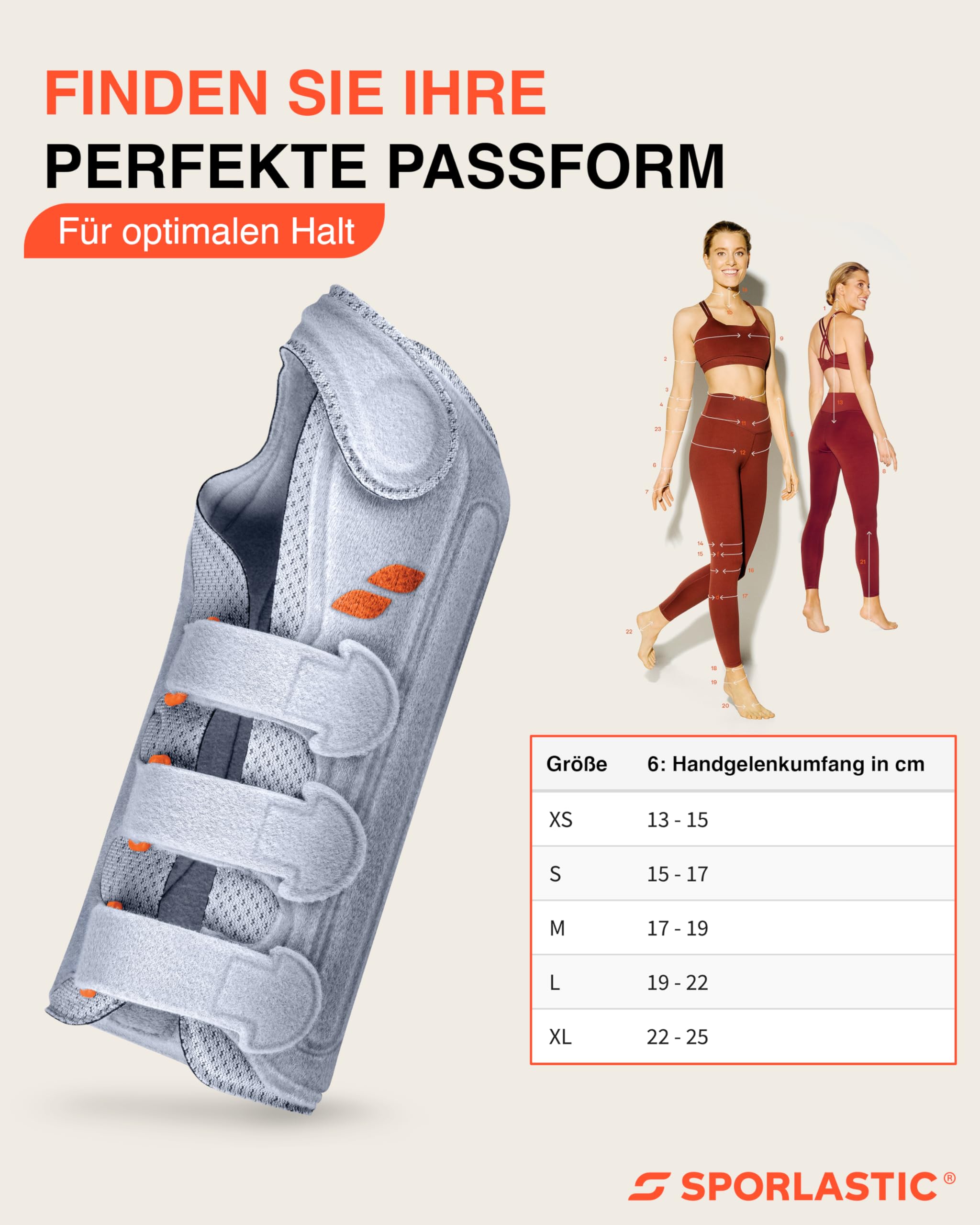 SPORLASTIC MANU-HiT CARPAL - Muñequera derecha (férula, platino, talla XS)