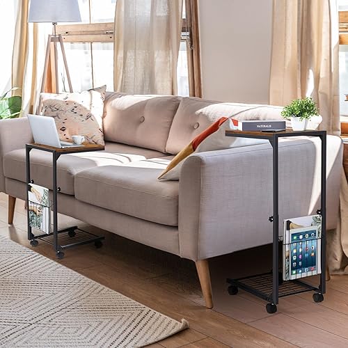 Miniatura 6 de FAGIGY Mesas de altura ajustable en forma de C, mesa auxiliar de mesa C para sofá, mesas de sofá que se deslizan por debajo, mesa auxiliar de sofá