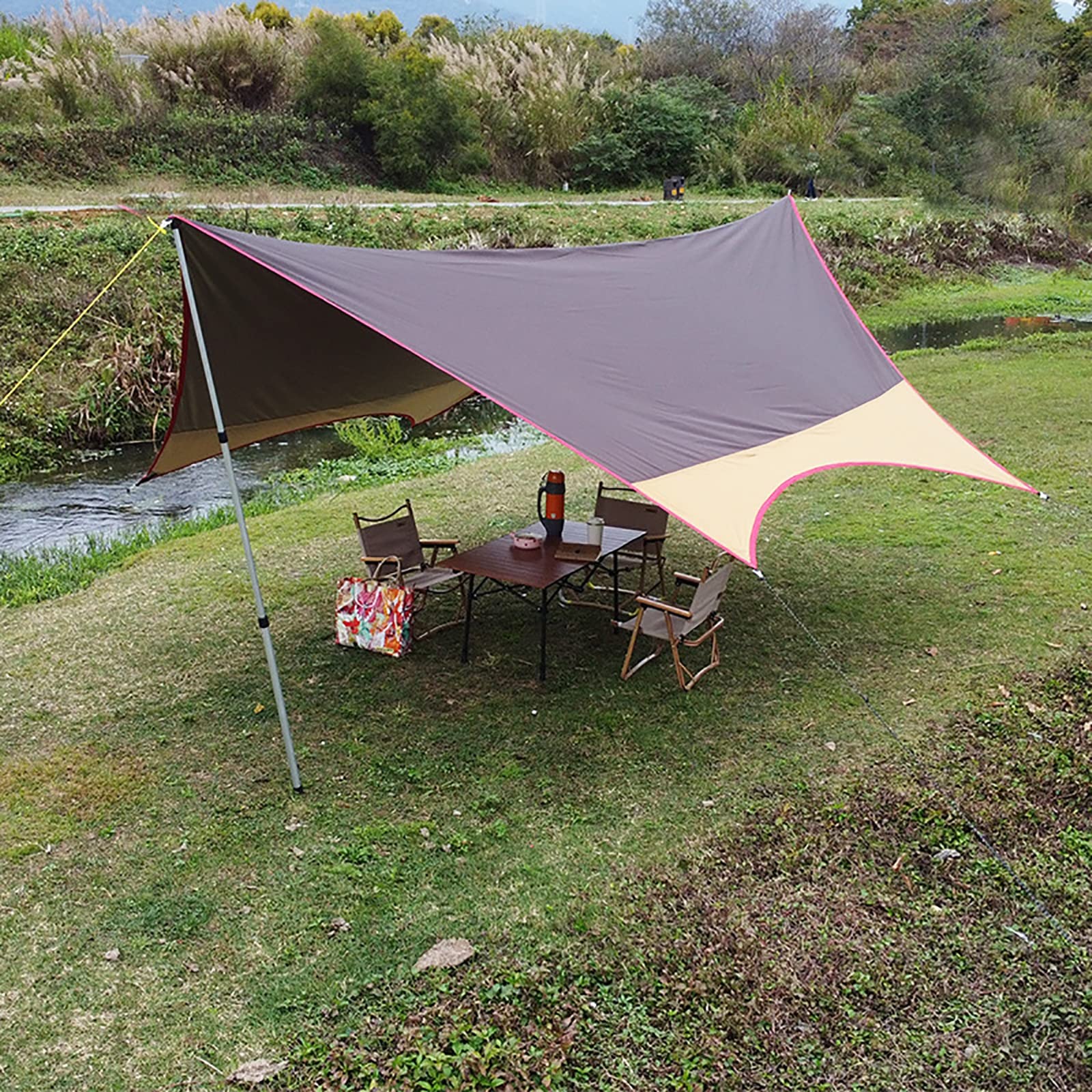 Zeltplane wasserdichte PU3000 mm, 5.6x4.8m Camping Zelt Tarp mit Tragetasche, Leichte Tragbare Wasserdichtes Zeltunterlage, Reißfest, für Ourdoor Camping Reisen Wander Picknick Hängematte