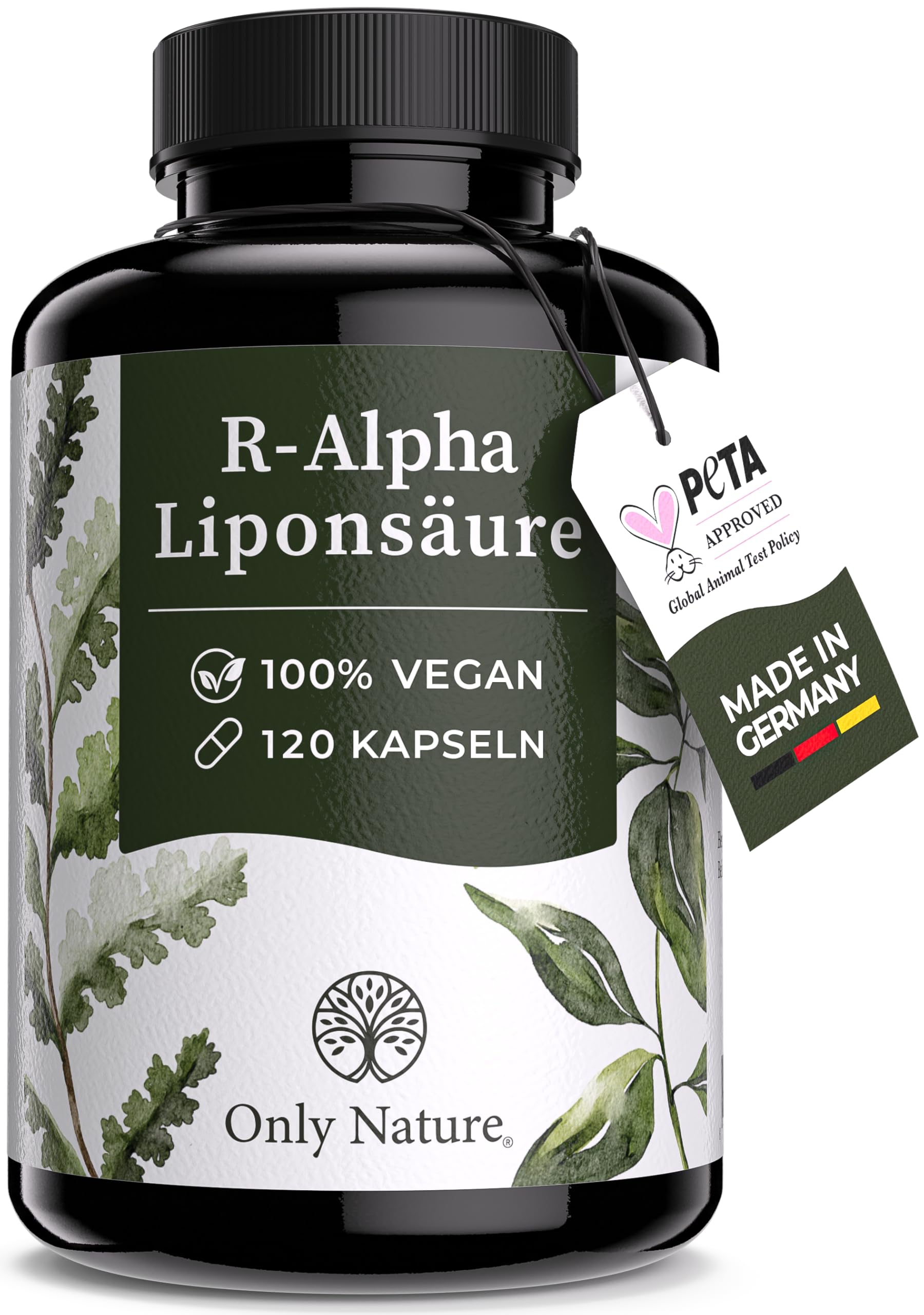 Only Nature® R Alpha Liponsäure 300mg - hochdosiert - 120 laborgeprüfte Kapseln - vegan - ohne Zusätze - in Deutschland produziert - R-Alpha-Liponsäure
