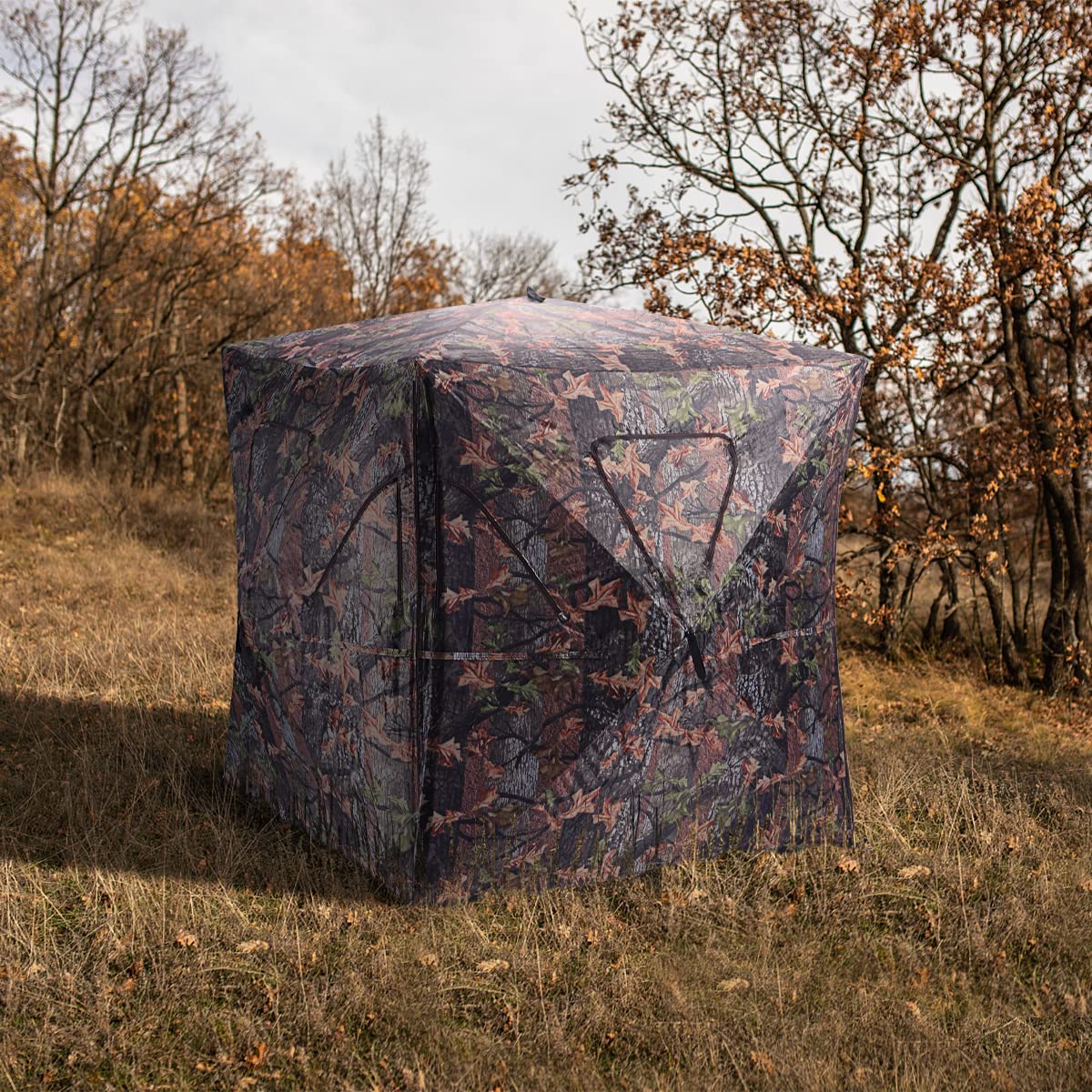 COSTWAY Tenda da Caccia Portatile per 3 Persone con Visione a 360°, Tenda a Terra Impermeabile con Borsa, Cinghie e Picchetti