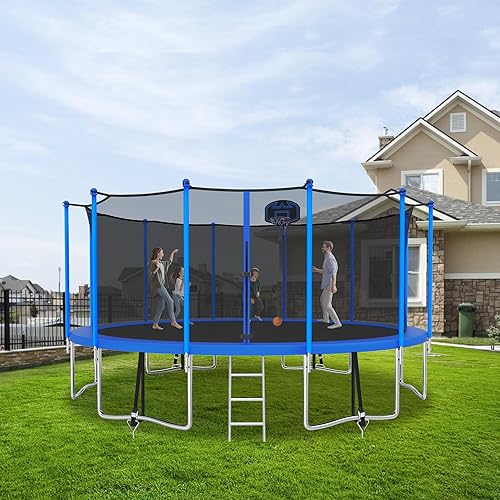 Miniatura 7 de CITYLE Tranpoline de 1500 libras 12 14 15 y 16 pies para adultos y niños con red de seguridad aro de baloncesto pelota estacas de viento y escalera