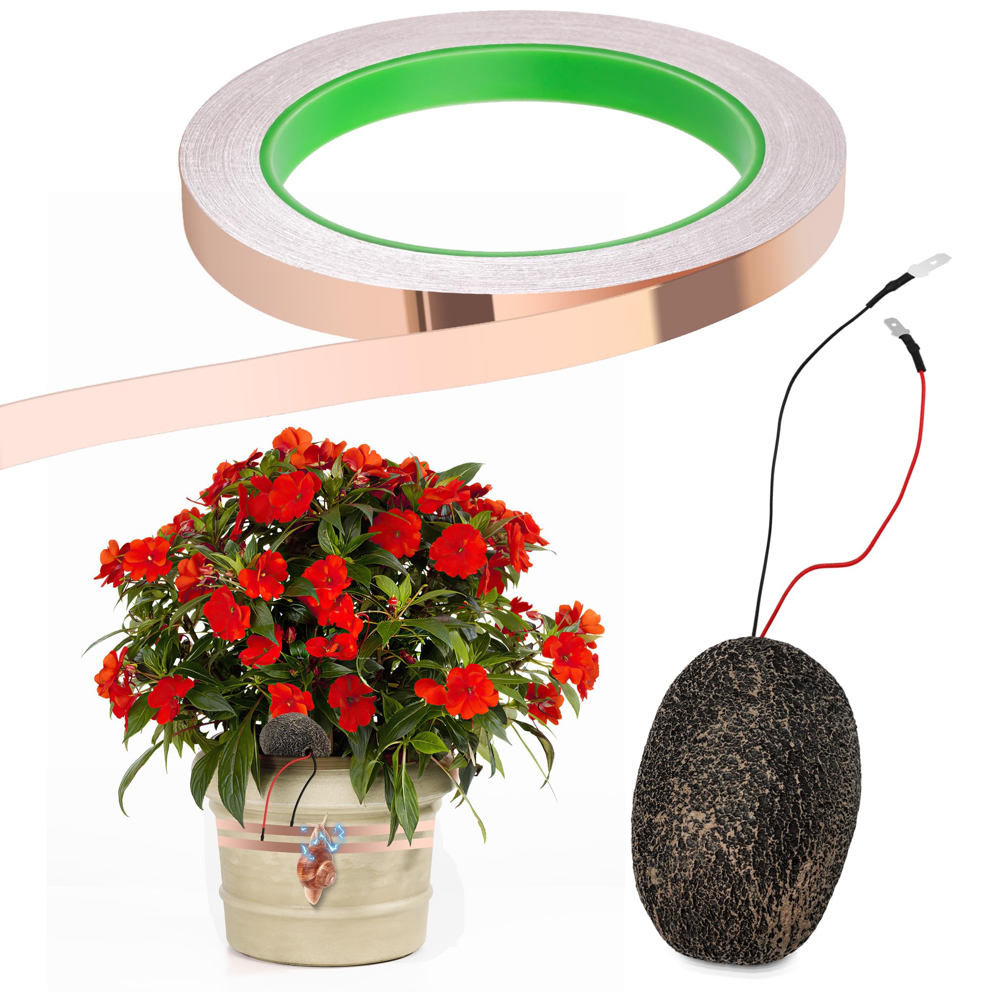 Solaradgy Copper Foil Barrier with Camouflaged Rock Battery Box, Garden Flower Pot Protector