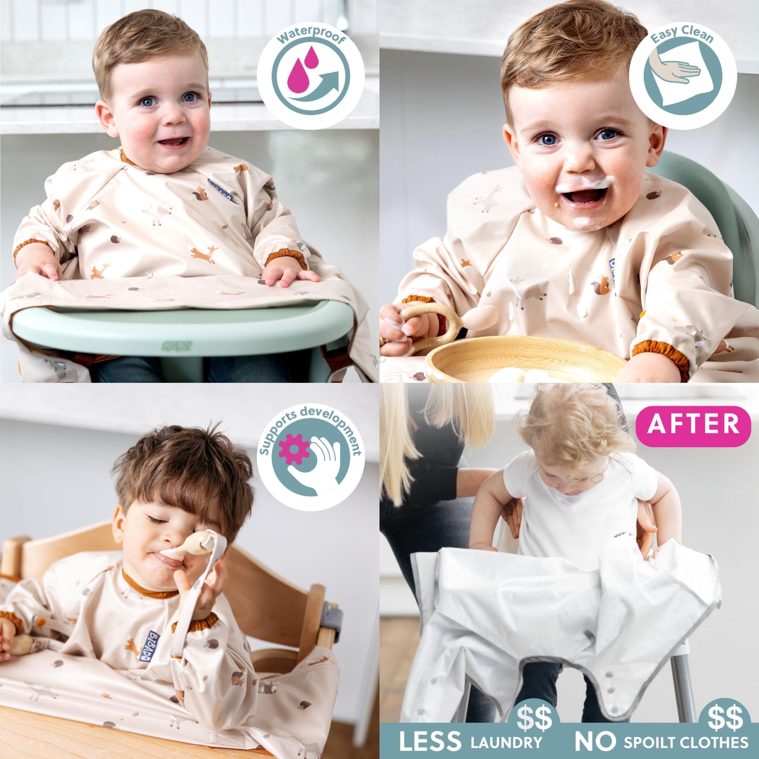 BIBaDO Langärmeliges Baby-Lätzchen für Babys und Kleinkinder von 6–36 Monaten, LED-Entwöhnungs-Lätzchen, leicht abwischbar, weich und wasserdicht