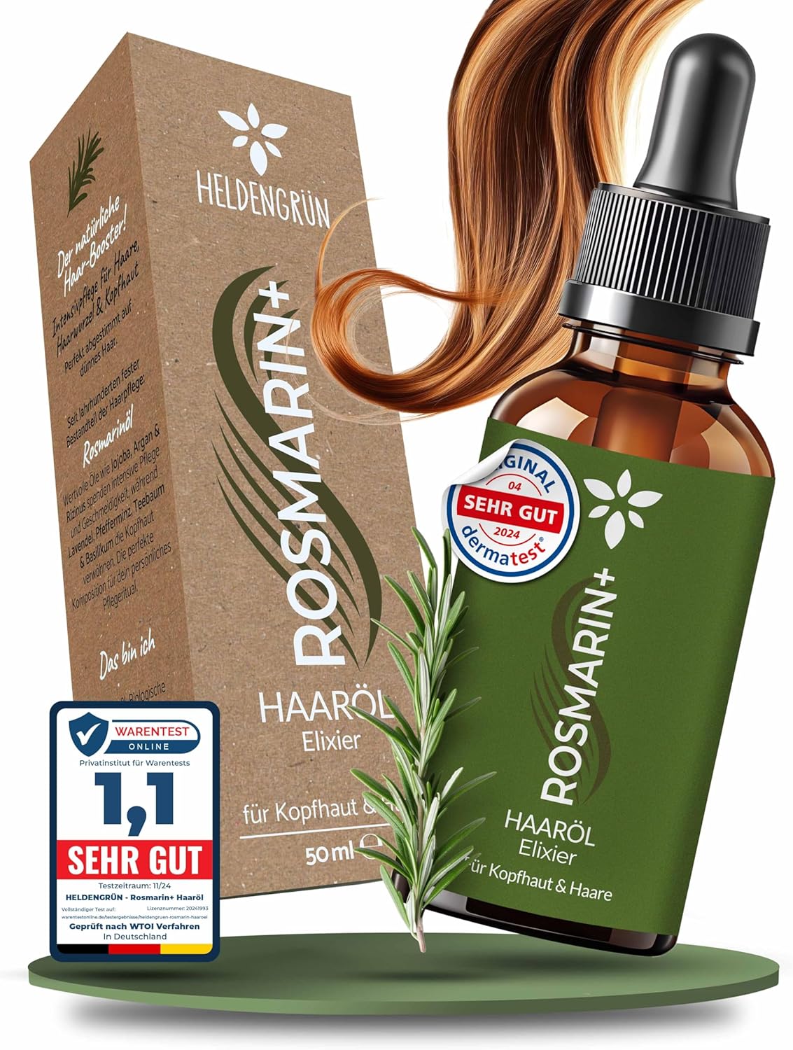 Biologische rozemarijn + haarolie [hooggedoseerd] stimuleert haargroei – haarolie bij haaruitval met echte biologische jojoba- en rozemarijnolie, rozemarijnolie haar – Etherisch