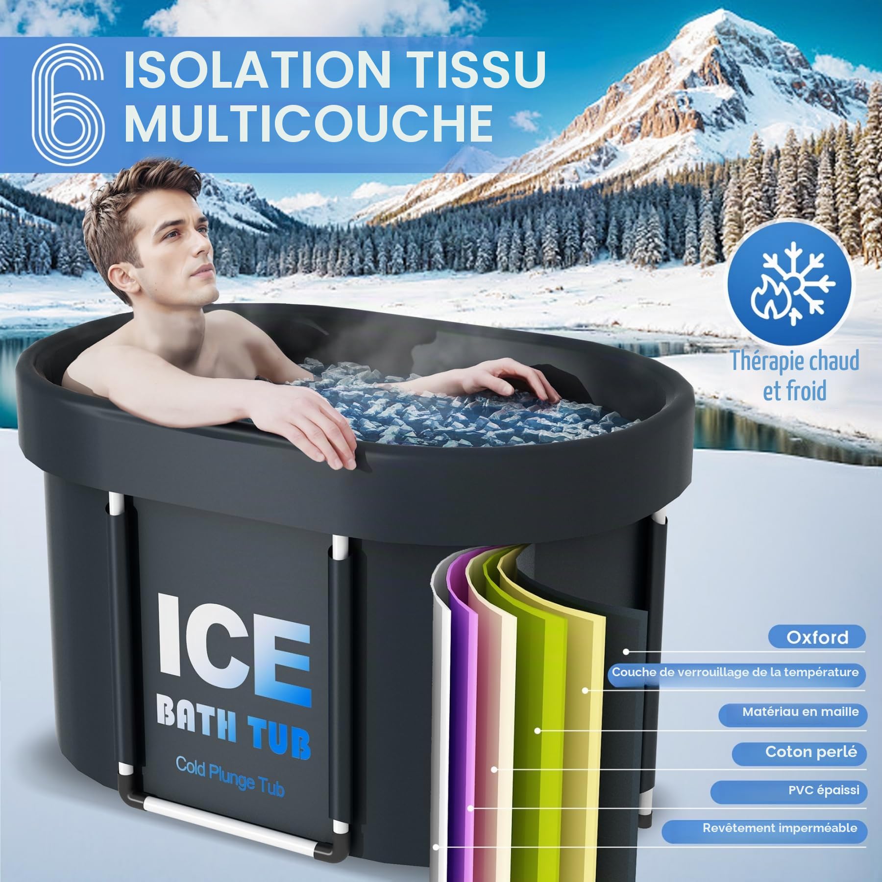 Baignoire à glace professionnelle pour adultes, Baignoire de récupération de thérapie au froid pour athlètes, Pour la maison, gym, 450 L et 105 cm long