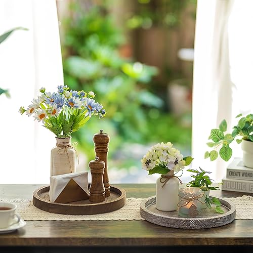 Miniatura 6 de Hanobe Bandeja decorativa de madera para servir plato de madera redondo rústico para decoración de centro de mesa, bandejas pequeñas para