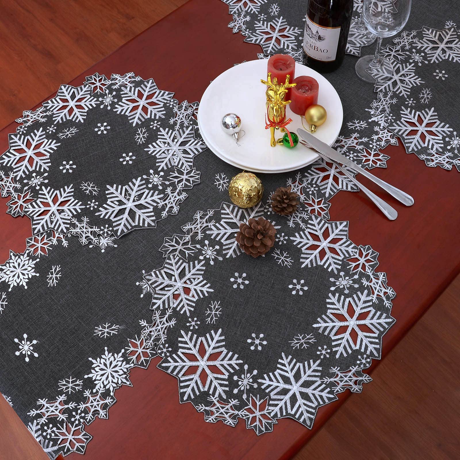 Simhomsen Embroidered Snowflakes Table Runners for Christmas Holiday and Winter (Gray, 14×34 inches), Grey - Image 4