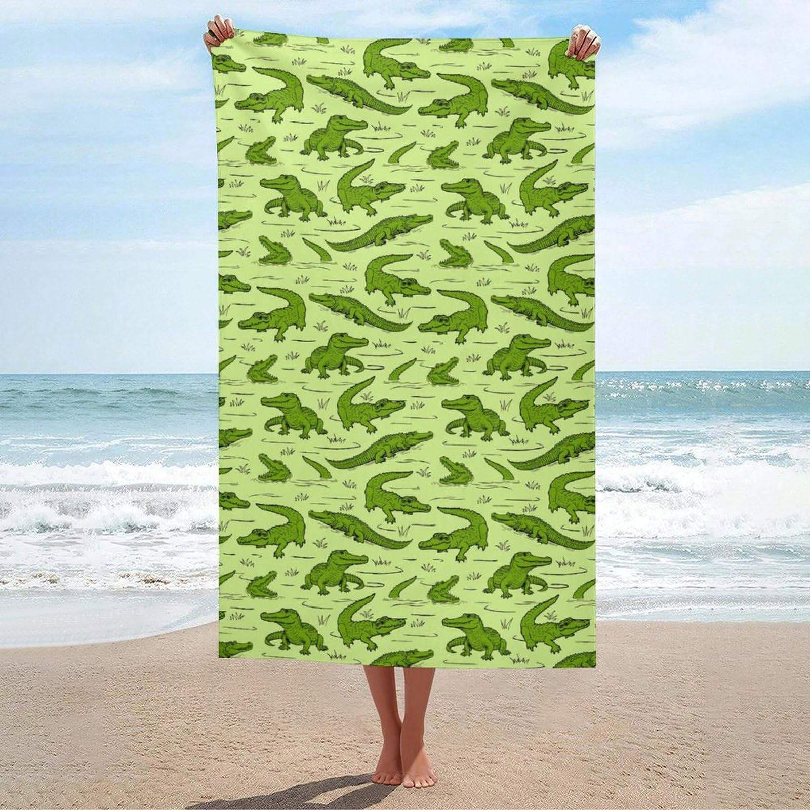 Anceky Beach Towel Quick-Dry Crocodile Bath Towels Beach Towel Large Absorbent Bath Towel for Home Gym Travel 31 X 51 in