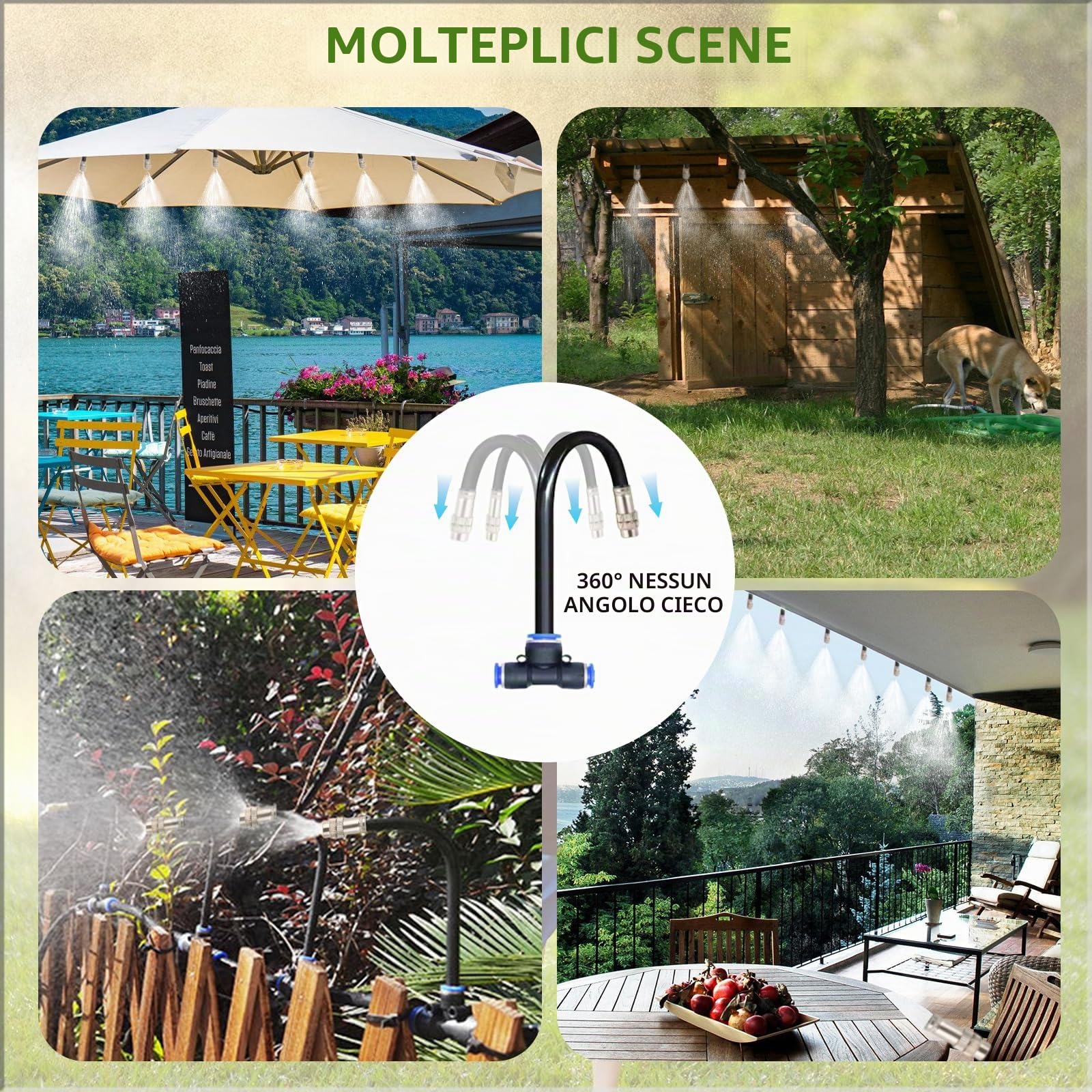 Sistema di Nebulizzazione, dellyy Nebulizzatore d'acqua da Esterno, 360° Sistema di Raffreddamento a Nebulizzazione, per Giardino, Prato, Tende, Raffreddamento Rapido (Nero, 20M)