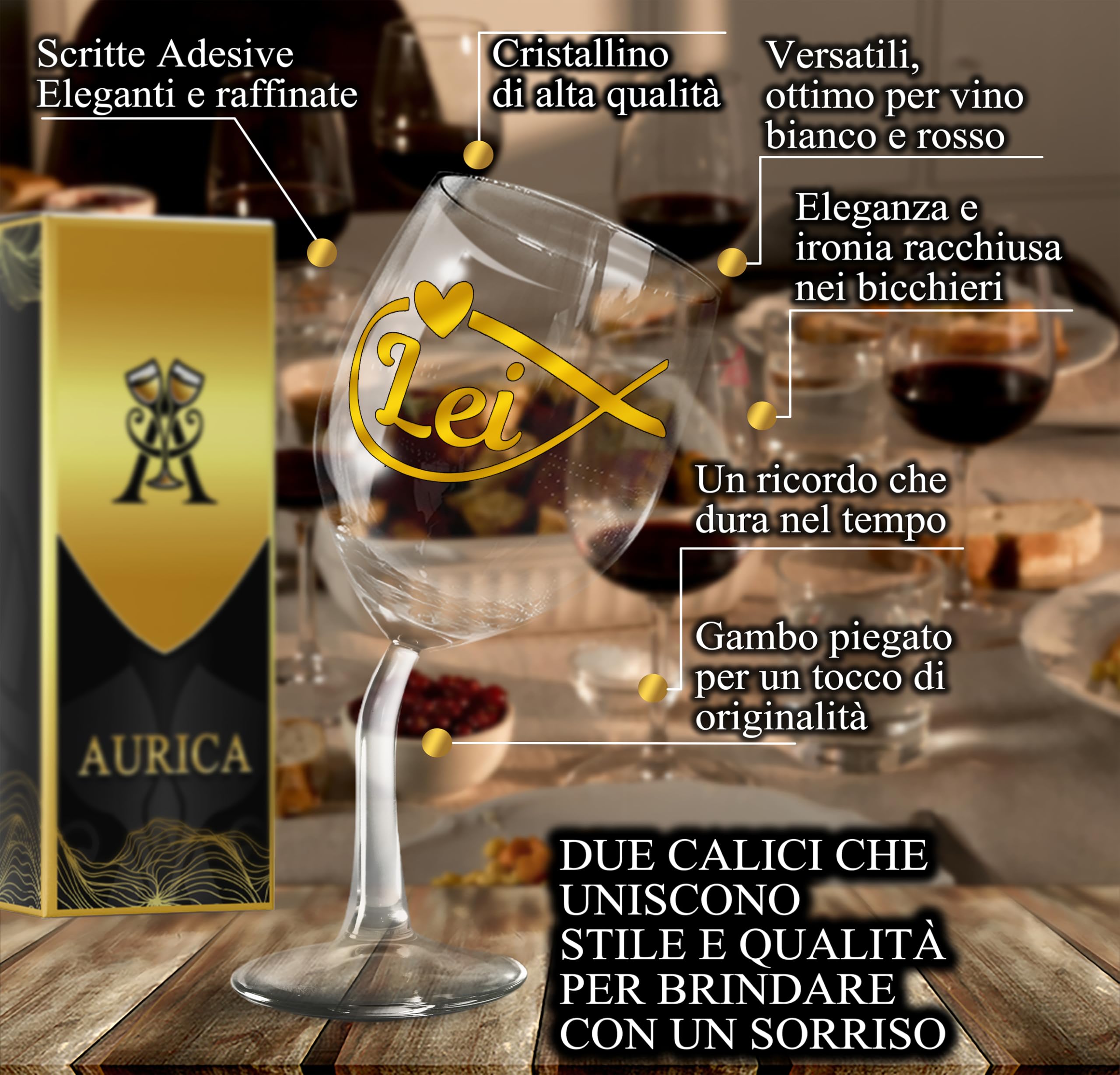 Coppia Calici Vino Personalizzati LUI LEI ∞ – Due Bicchieri Piegati Coordinati Con Simbolo Infinito Per Celebrare L’Amore E I Momenti Insieme Con Confezione Regalo Inclusa
