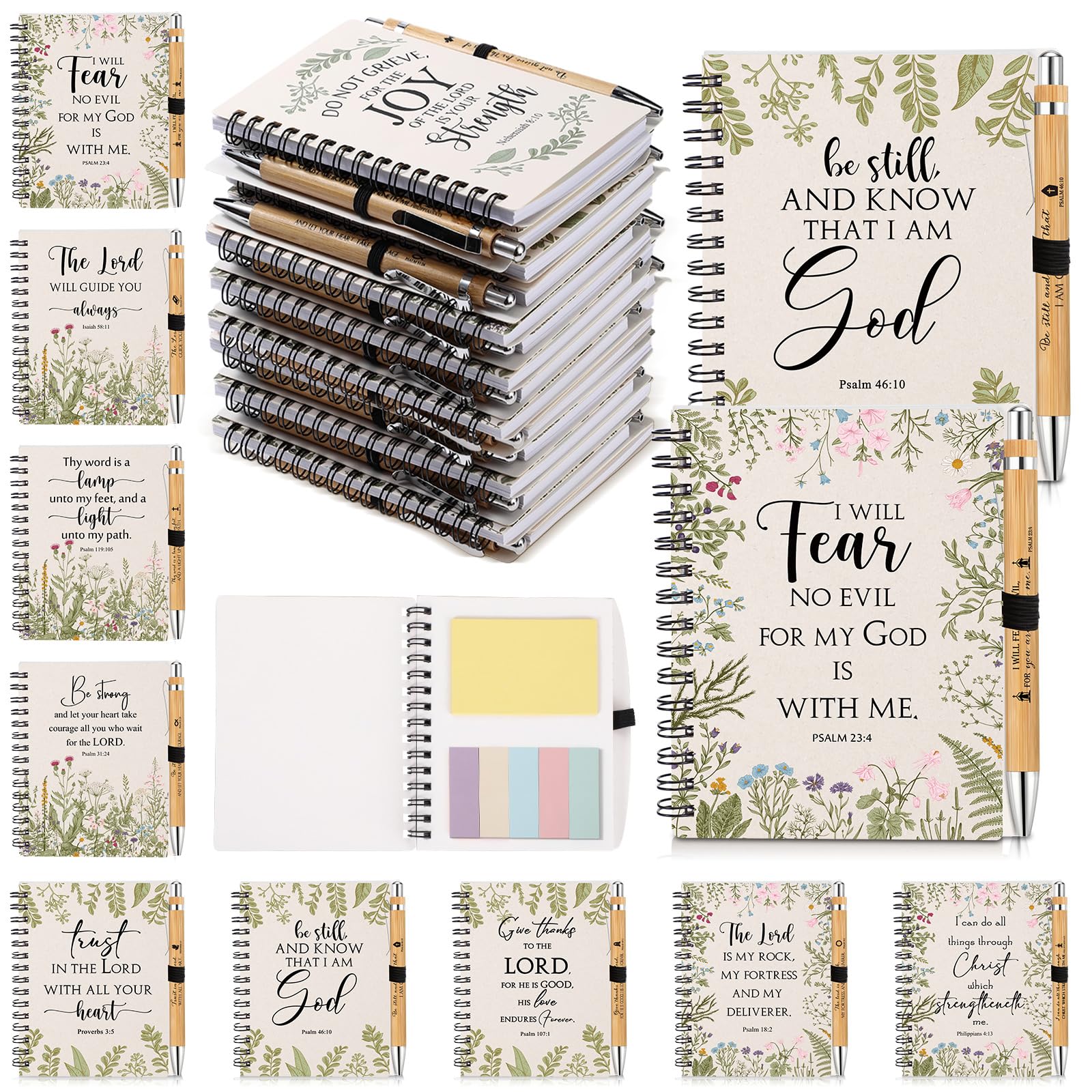 30 Sets Christian Gifts Bulk Spiral Notebook with Sticky Note Pen, White