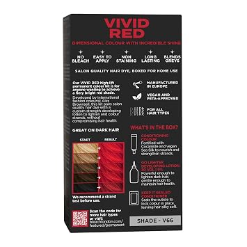 No Bleach London Permanent Hair Dye, Long-Lasting and Multi-dimensional At-Home Hair Colour, Fortified with Vegan Sea Silk and Cocamide for Incredible Shine, Colour: Vivid Red (Complete Kit)