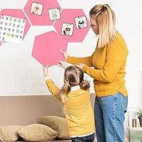 Vista 7 de 6 azulejos hexagonales de fieltro para pared, tablero de corcho autoadhesivo, tableros de anuncios hexagonales con pasadores, tablero de corcho