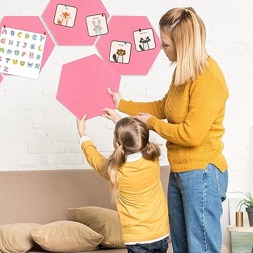 Miniatura 7 de 6 azulejos hexagonales de fieltro para pared, tablero de corcho autoadhesivo, tableros de anuncios hexagonales con pasadores, tablero de corcho de