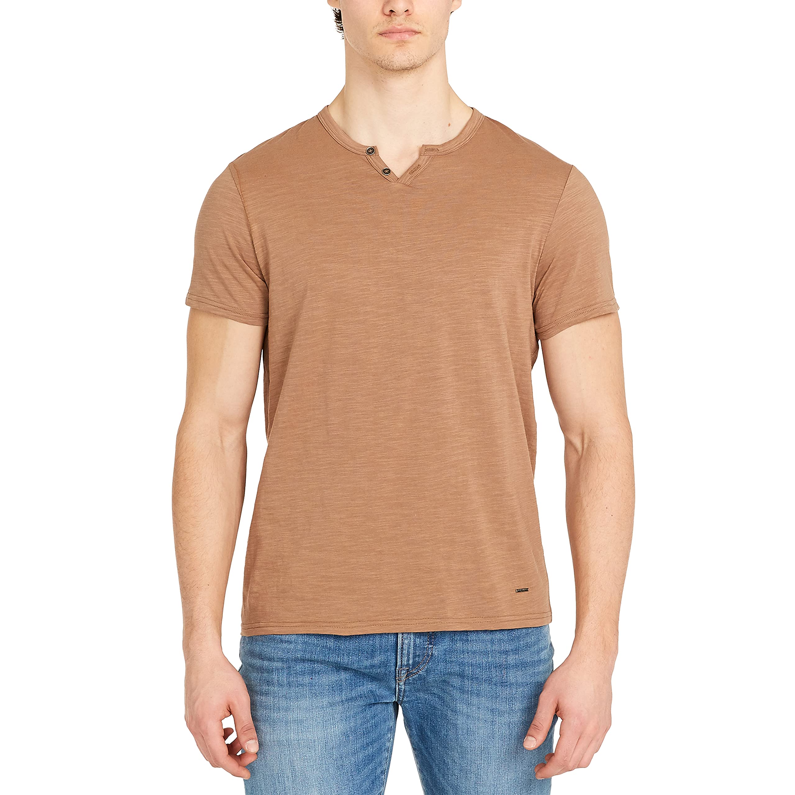 Men's Short Sleeve Split Neck Henley