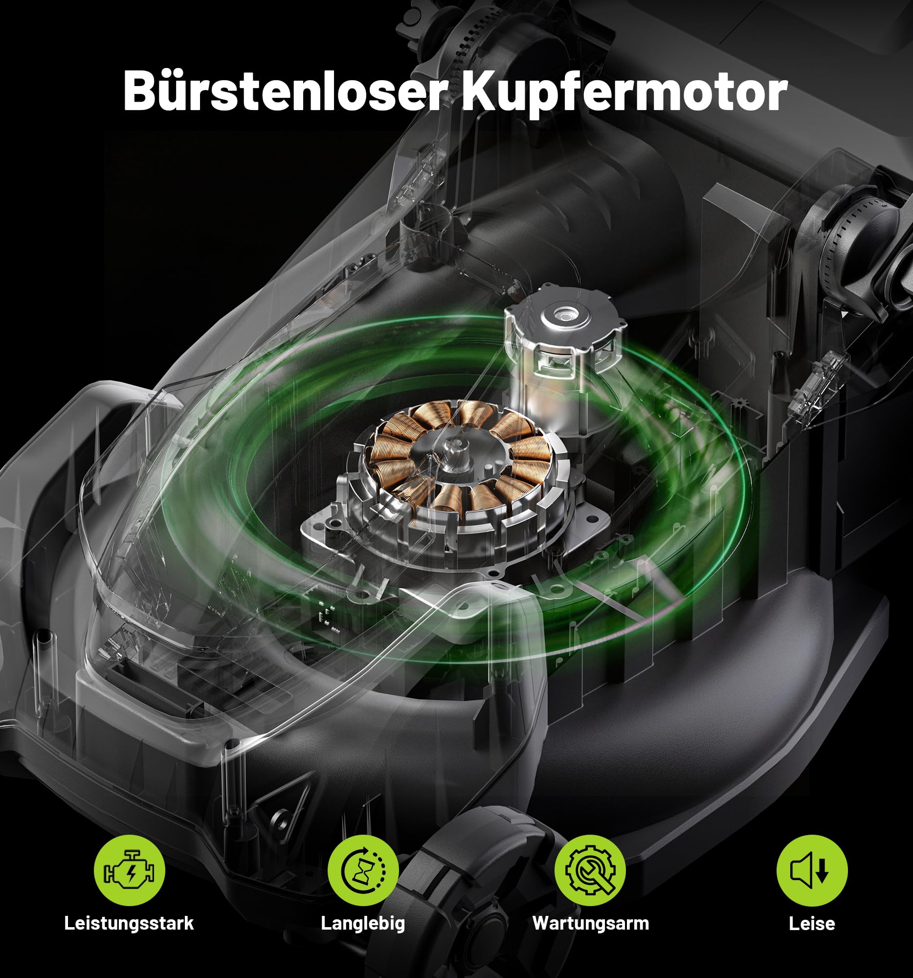 Selbstfahrend Akku-Rasenmäher 40V, 43 cm Schnittbreite, Brushless-Motor, Rasenmäher mit 2X 5,0 Ah Akkus & Ladegerät, 2-in-1 Mulchmäher & Fangen, bis 500 m², 25-75mm