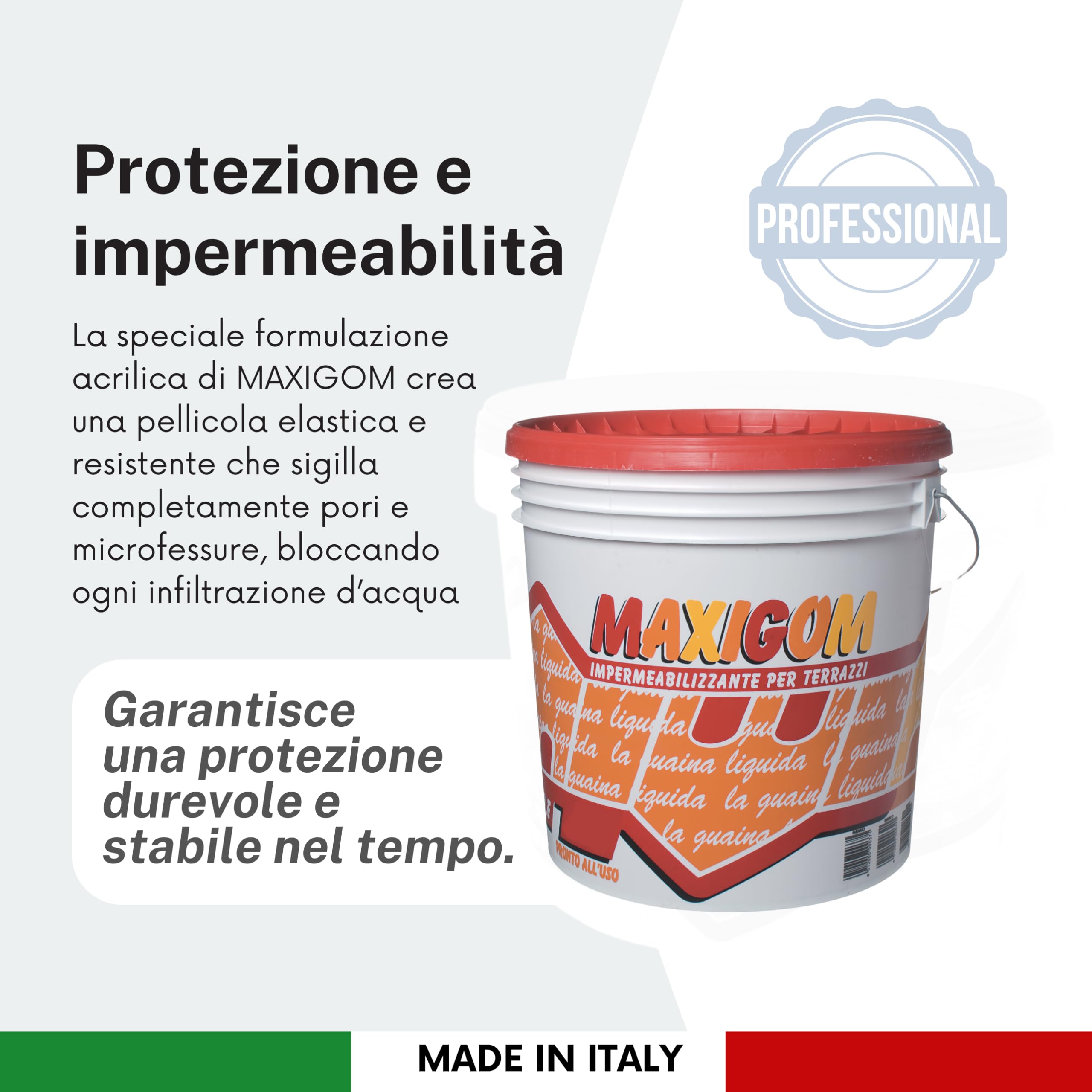 Guaina Liquida Impermeabilizzante Acrilica, Per Terrazzi E Superfici Pedonabili, Consistenza Cremosa E Pellicola Gommosa, Spessore Consigliato 0,4 Mm, Rapida Asciugatura (4 Litri)
