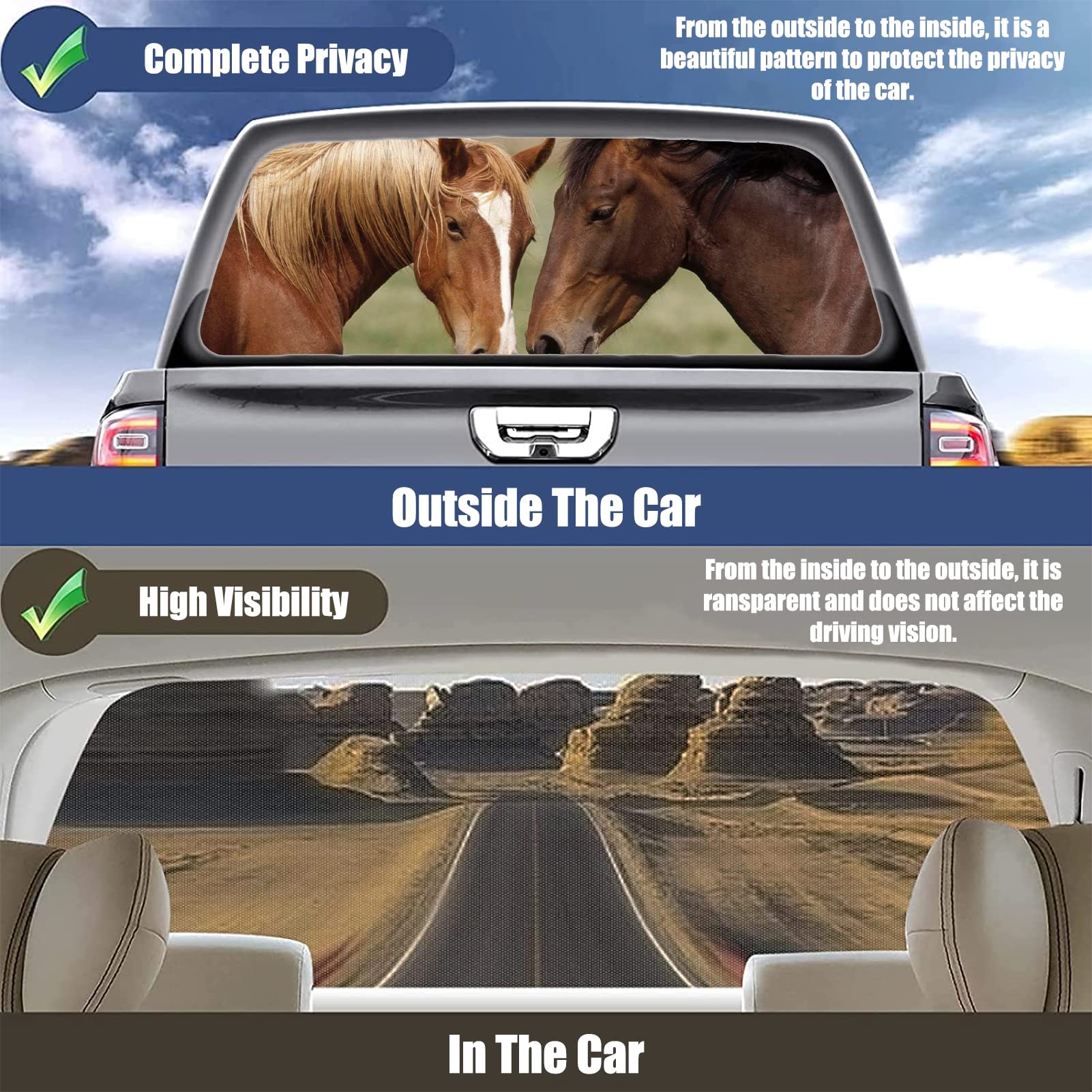 WOKEZ Adesivo del finestrino Posteriore, Adesivo Posteriore Adesivo per Cavallo Decal Grafico Perforato Vedi Attraverso Universal per i camioncini SUV,165x56cm