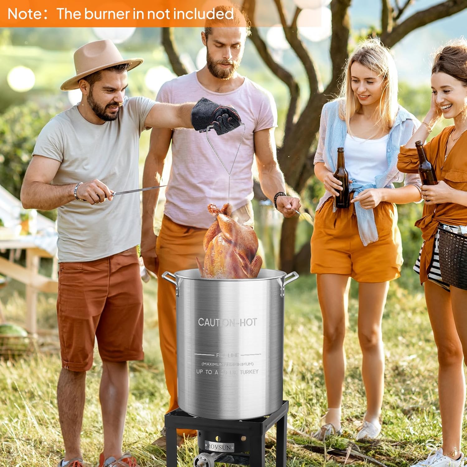 ROVSUN 30QT Turkey Fryer Pot & Seafood Boil Pot with Strainer Basket, Lid, Hook & Steamer, Aluminum Stockpot for Turkey Frying & Crab, Lobster, Shrimp Boiling for Outdoor Cooking & Gatherings