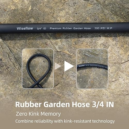 Miniatura 5 de WiseFlow Manguera de jardín de 90 pies x 34 pulgadas, manguera de goma resistente, ráfaga de 1000 PSI, trabajo de 300 PSI, manguera de agua con