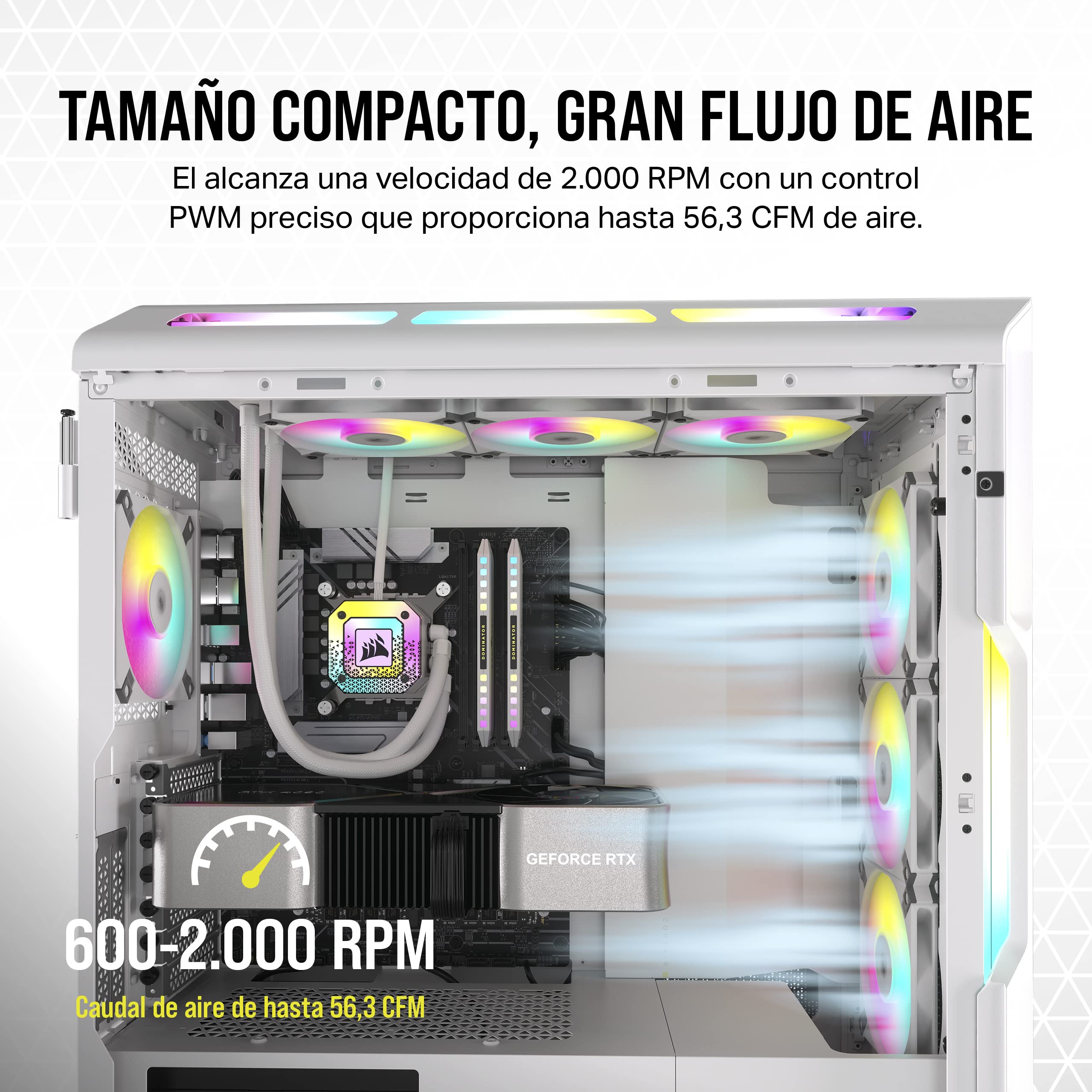 Corsair AF120 RGB Slim, Kit de Ventilador de 120 mm con Rodamiento Dinámico de Fluidos PWM - Perfil Delgado para Cajas Pequeñas - 8 LED RGB Direccionables - Pack Doble con Lighting Node Core - Blanco