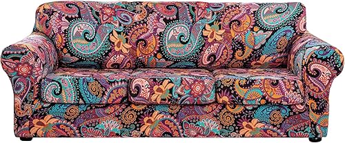 Miniatura 24 de Lamberia Funda Estampada para Sofá de 3 Cojines Fundas de Sofá de Alta Elasticidad 4 Piezas Funda de Sofá con Tres Fundas de Cojín Separadas Parte