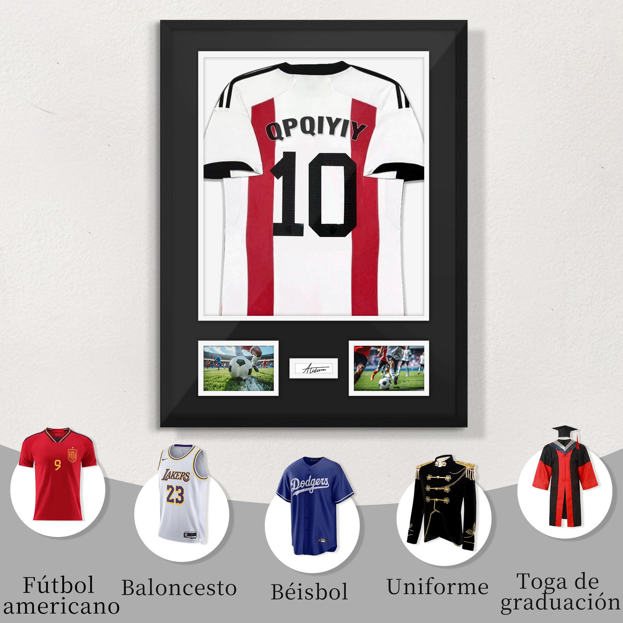Marco para Camiseta de Fútbol 60x80 cm, Madera Maciza Negra | para Camisetas Firmadas y Fotos, Ideal para Fútbol, Tenis y Baloncesto (60 x 80 cm)