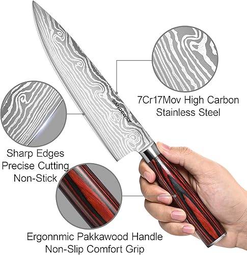 Miniatura 5 de SANDEWILY Meat Cleaver Chef Knife,7-in Ultra Sharp Kitchen Knife,Slicer Knife Cooking Knife Vegetable Knife,German HC Stainless Steel,Full Tang Wood