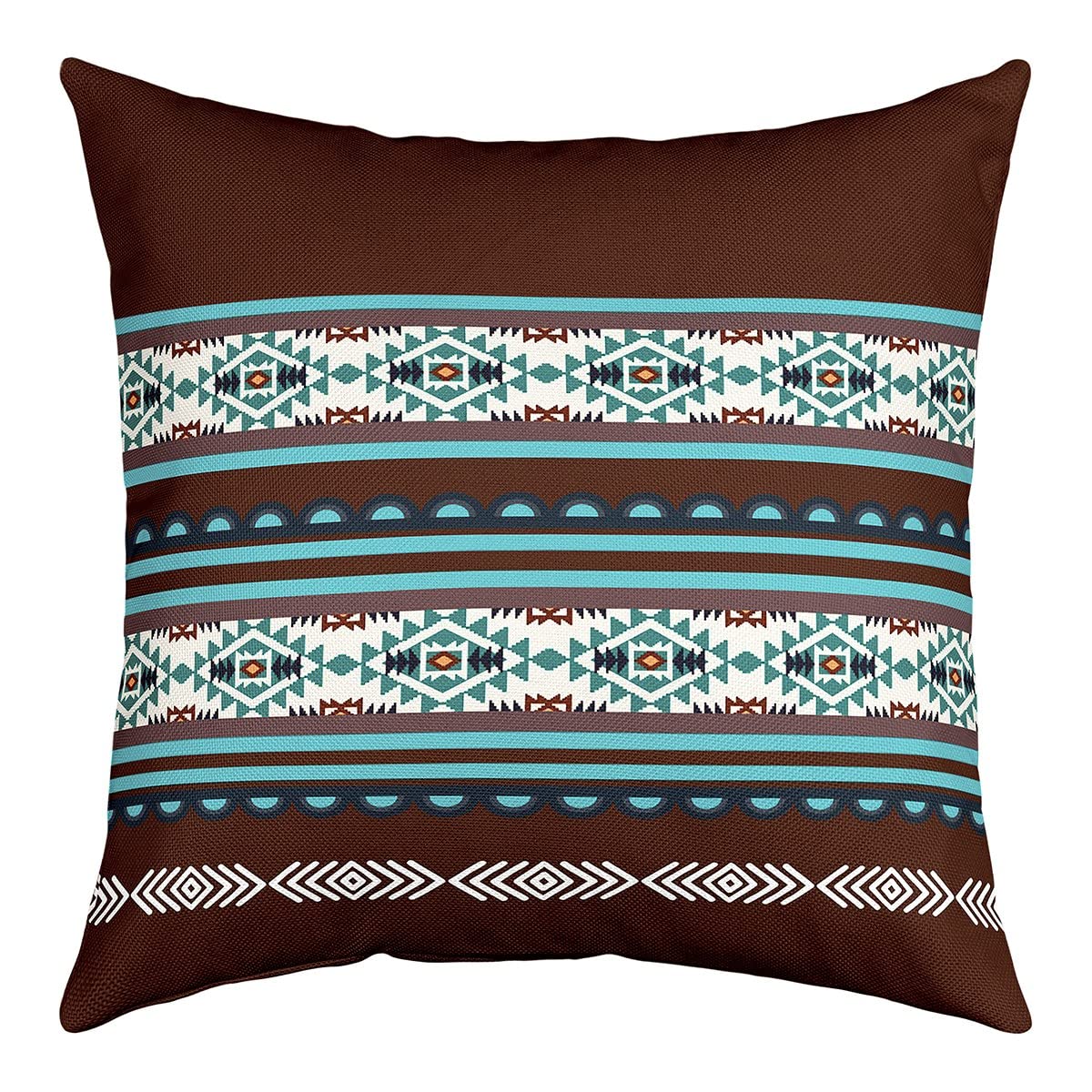 Richhome Multi 14 Tribal Pillow Cover Ethnic Exotic Bohemia Geometric Decorative Pillow Cover Double Sides Print Dark Brown Background Throw Pillow Cover For Living Room Couch,Single Pack,18"X18"