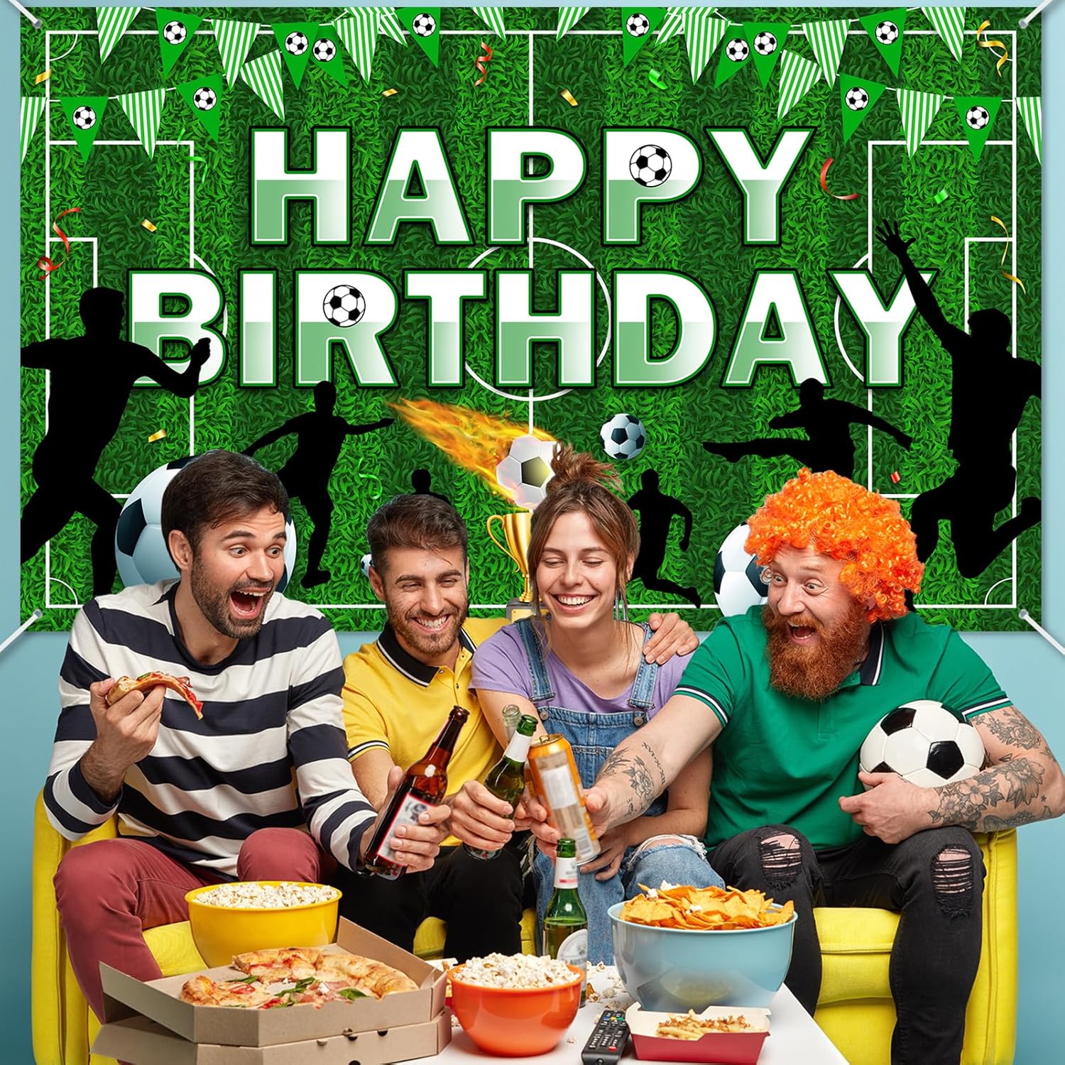 Avezano Soccer Happy Birthday Banner Soccer Birthday Party Backdrop Football Field Photo Background for Soccer Party Decorations Happy B-Day Banner for Boys, Kids, Teens (6x3.6ft) - Image 4