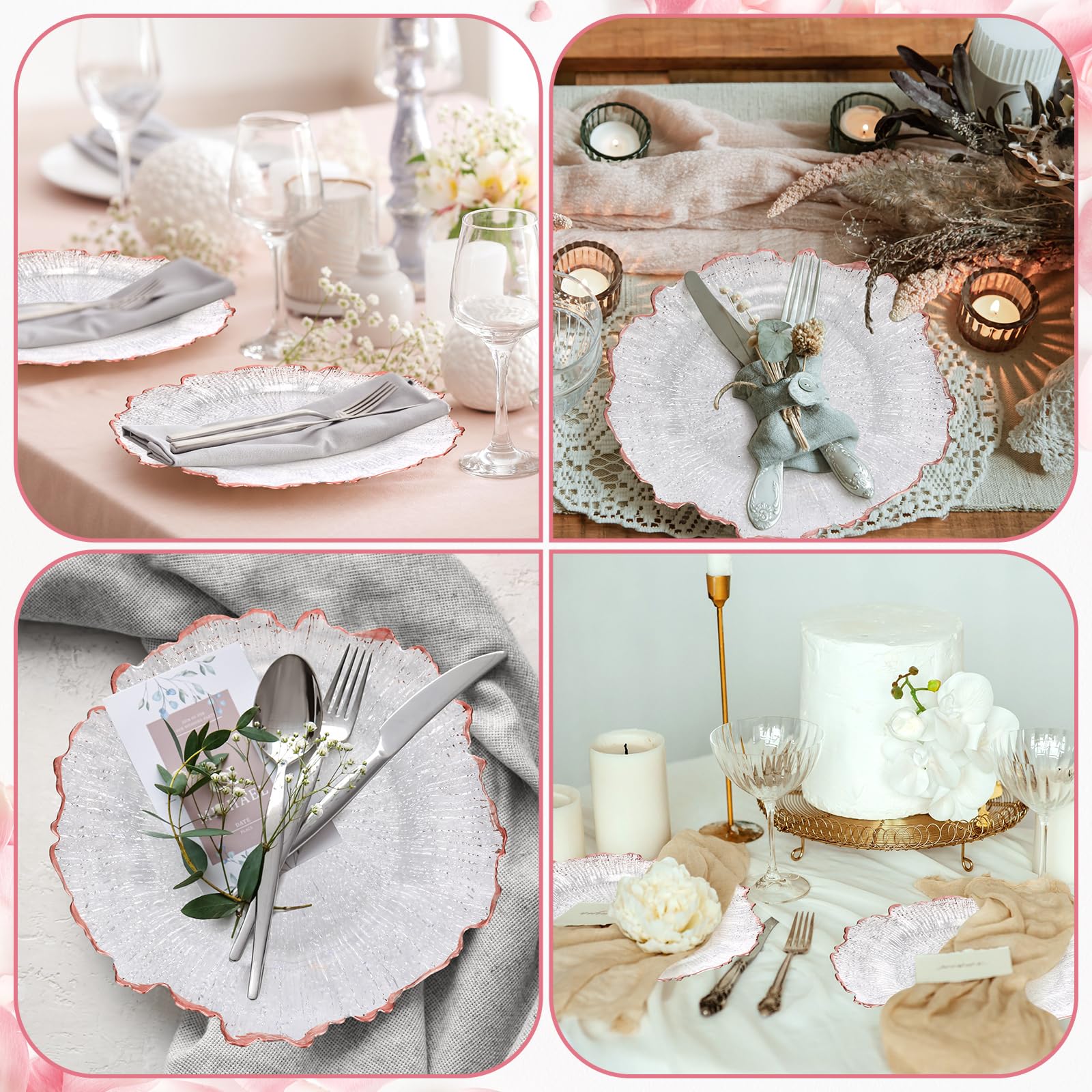 Didaey 25 Pack 13 Inch Clear Charger Plates Bulk Plastic Charger Plates Round Decorative Charger Plates for Home Kitchen Holiday Wedding Party Catering Event Dinner Tabletop Decor (Rose Gold)