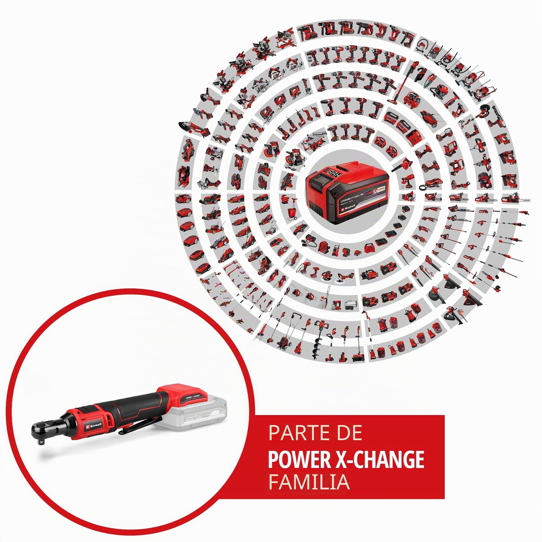 Atornillador de carraca con batería TE-RW 18/60 Li-Solo Power X-Change de Einhell (18 V, 60 Nm, portaherramientas de 3/8", marcha a la izquierda/derecha, luz LED, incl. adaptador de 1/2", sin batería)