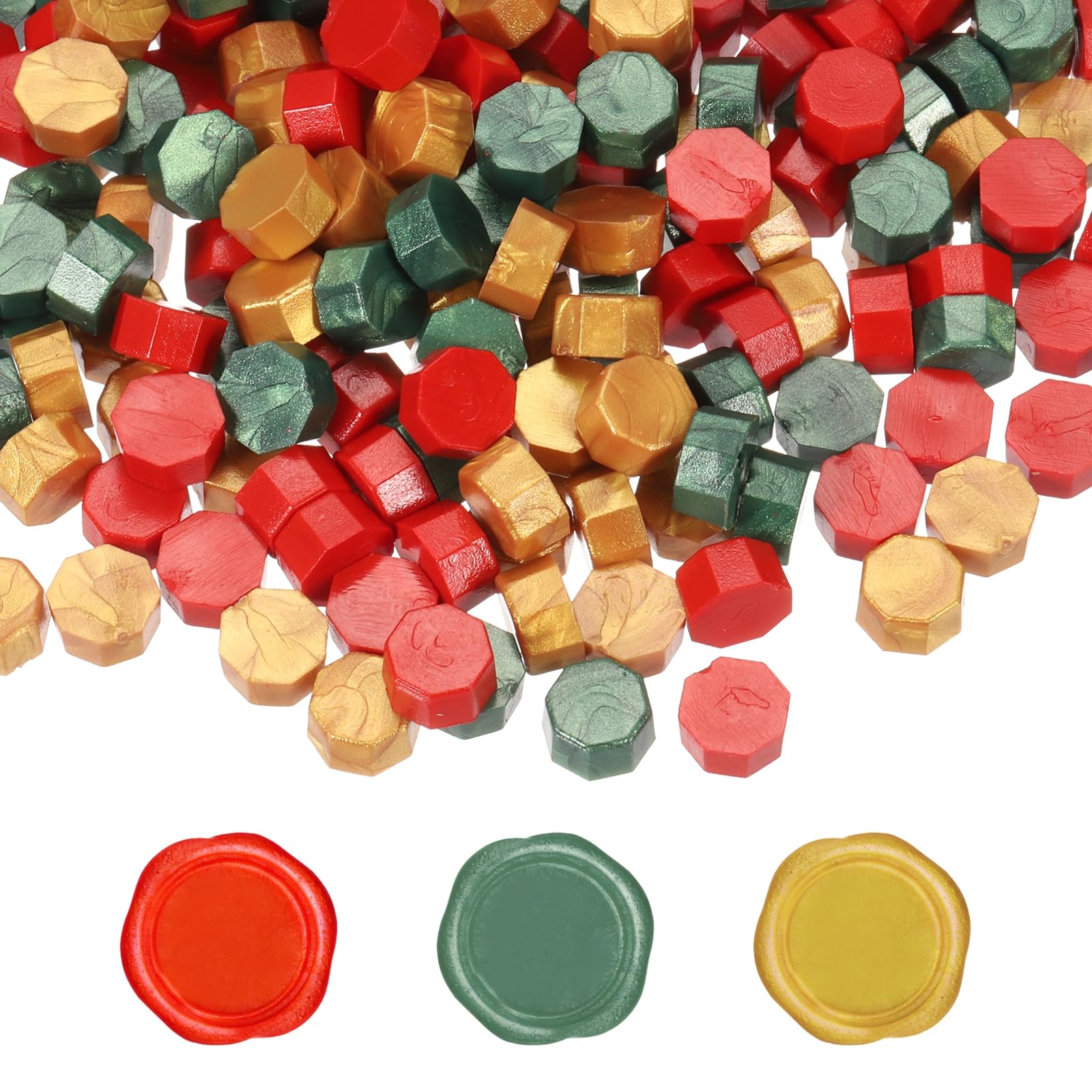 PATIKIL Wax Seal Beads, 300 Pcs 3 Colors Wax Sealing Beads Set for Sealing Letters, Invitations, Gift Wrapping, Envelope Mailing Crafts DIY, Gold/Red/Pine Green