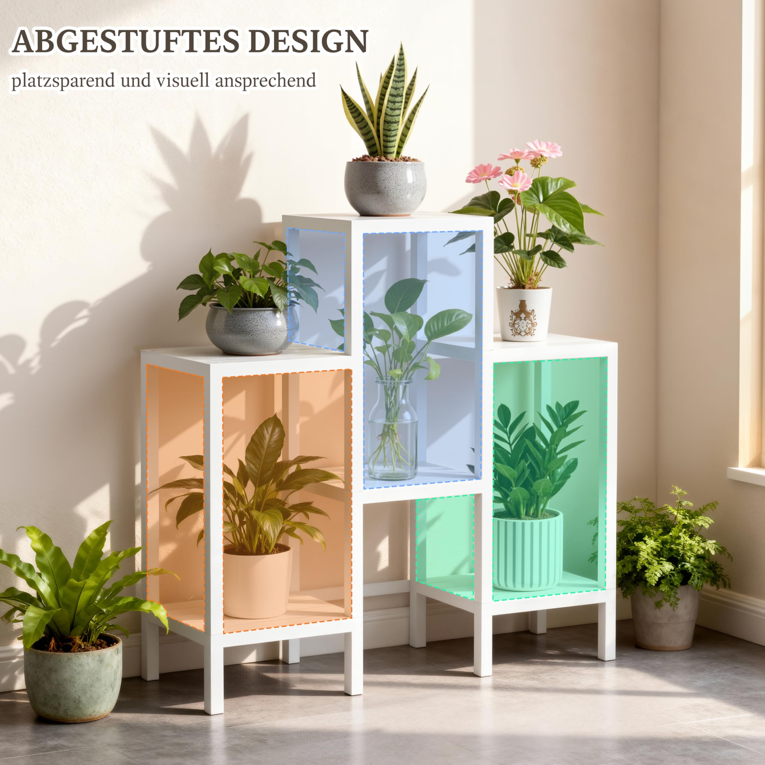 Ribelli Staffa per fiori a 6 piani, per piante, fai da te, a più piani, impilabile, espandibile, per interni, balcone, decorazione soggiorno, giardino, terrazza e ufficio, bianco